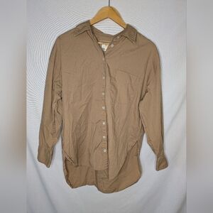 Maeve by Anthropologie Tan Oversized Button Down Shirt Size Medium with Pocket